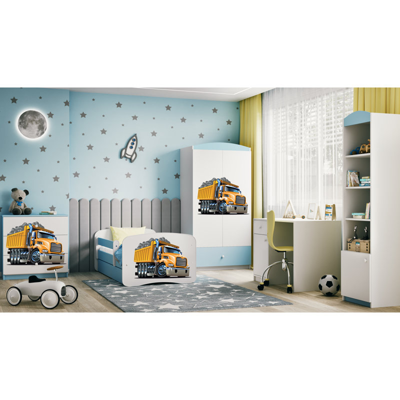 Cicero Drawer Convertible Bed and Mattress, Toddler (70 x 140 cm), Blue/​White