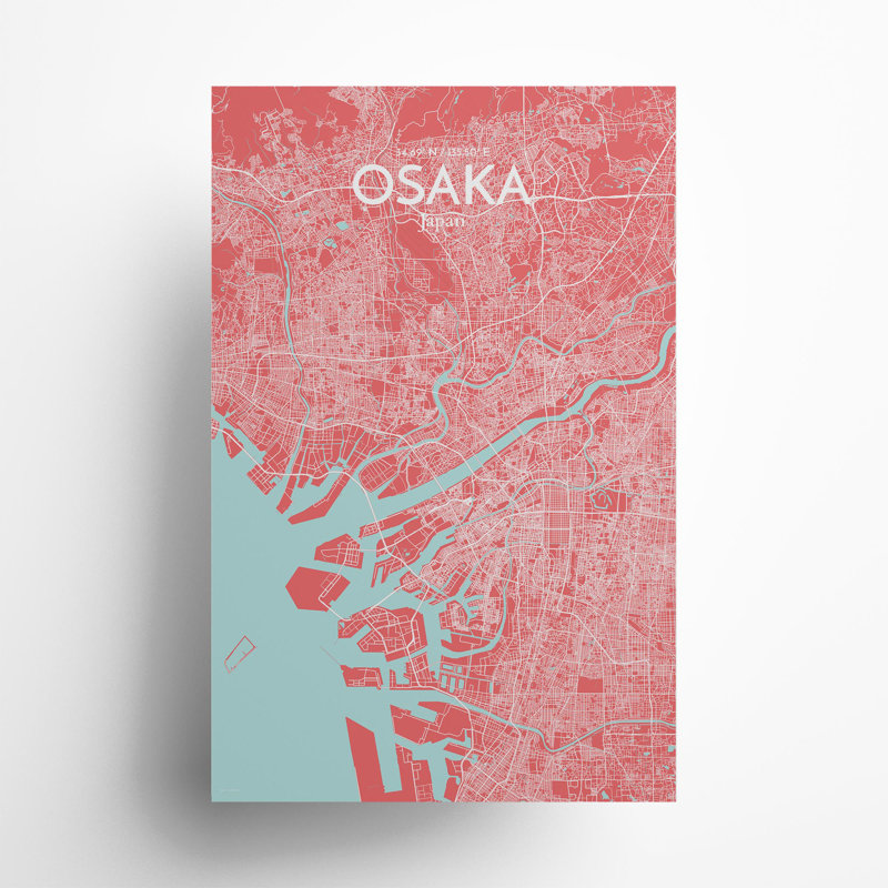 Osaka City Map In Maritime - No Frame Print, 17cm H x 11cm W x 0.05cm D