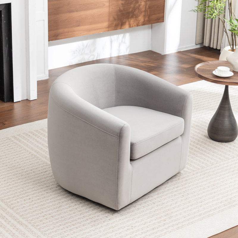 Fauteuil demi-tonneau pivotant de 33,5 po Odey, Velours gris velours