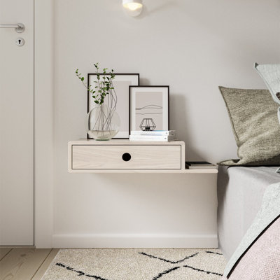 Champa 1 - Hardwood Floating Nightstand with Drawer - Left Shelf Bedside Table for Bedroom