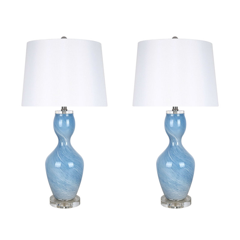 Lampe de table Azure Elegance - verre d'art bleu - ensemble de 2