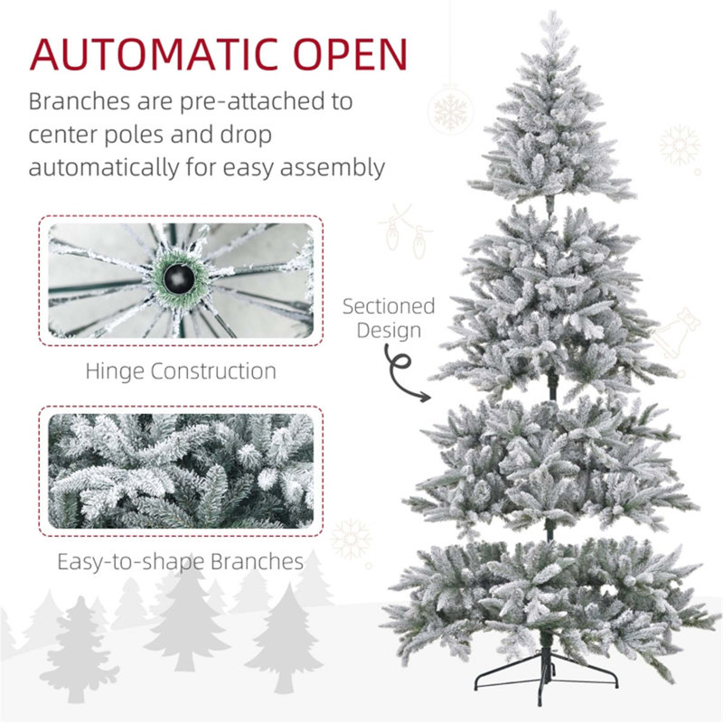 Arbre de Noël 8 pi avec flocons de neige non éclairé - pin réaliste floqué avec support, idéal pour la maison, le salon et les fêtes