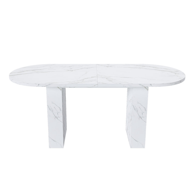 Oval Dining Table With Marble Top And Sturdy Base, White Marble