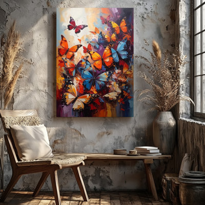 A Vivid Composition Of Multiple Butterflies In An Explosion Of Colours Primarily Bright Canvas Wall Art Premium Quality Ready To Hang