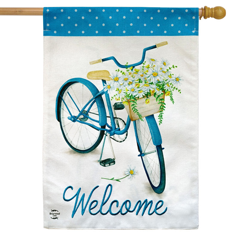 Spring Bike Burlap House Flag