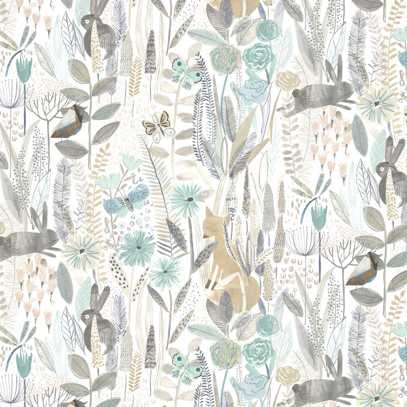 Hide And Seek Wallpaper, Linen/Duck Egg/Stone