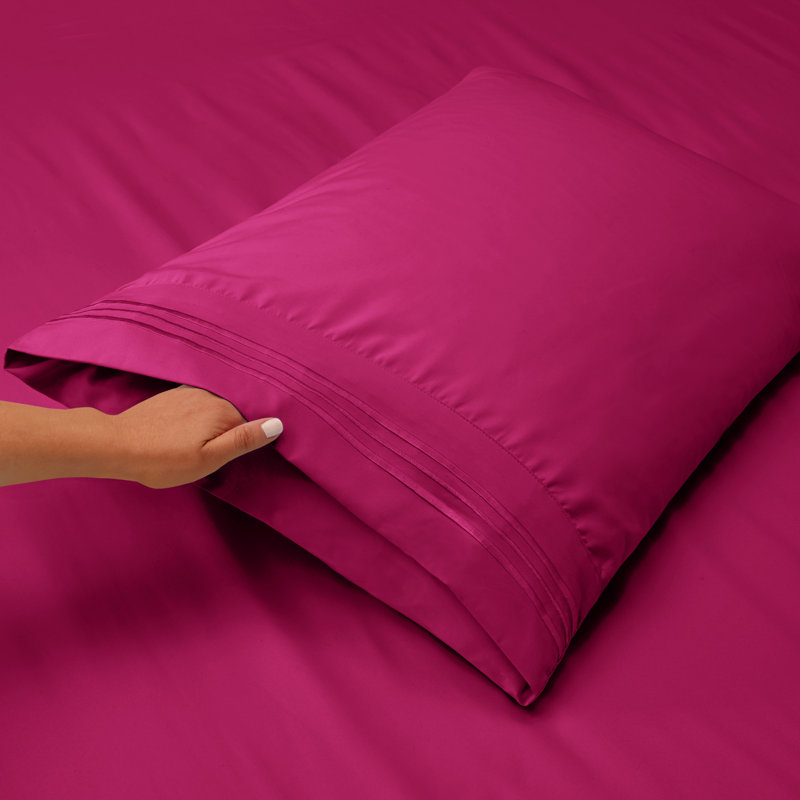  Ensemble de draps double brossé de luxe pour hôtel avec draps et taies d'oreiller très doux, Magenta vif, Très grand séparé