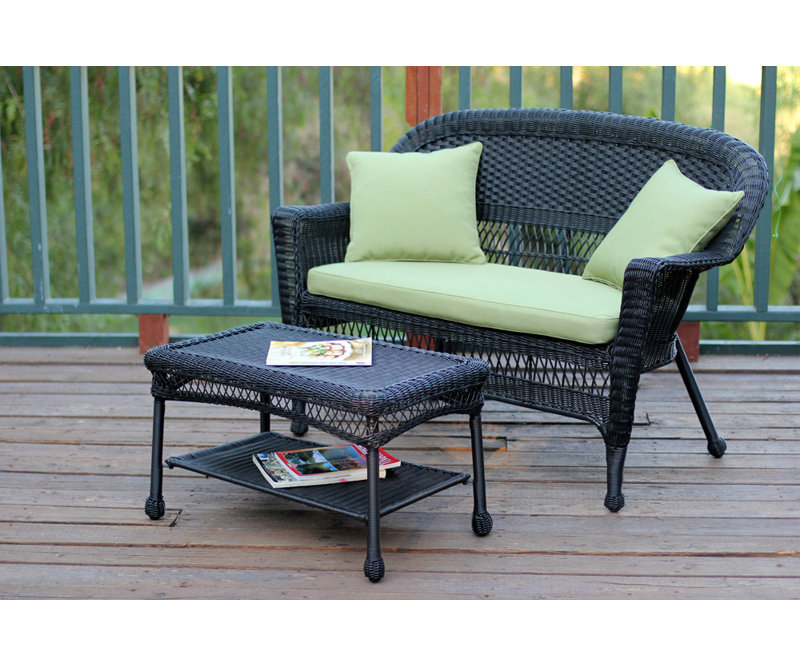 Nathanael 2 - Person Patio Conversation Set with Cushions, Green, Black
