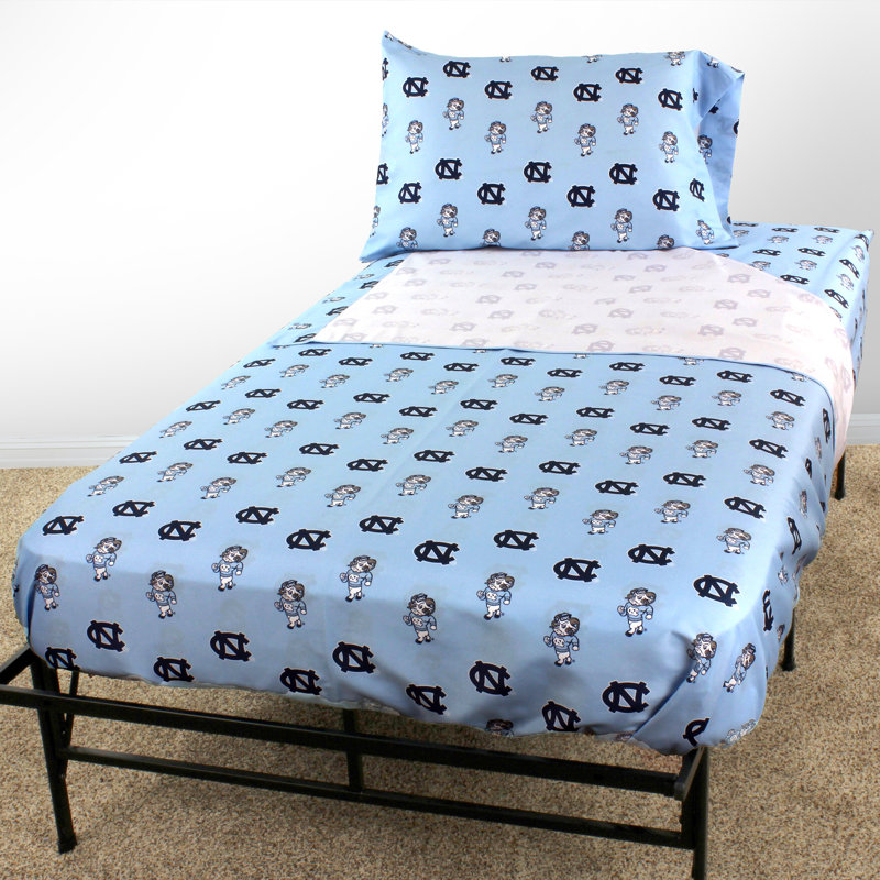 NCAA Sheet Set, Queen Sheet Set + Fitted Sheet + Pillowcase, North Carolina