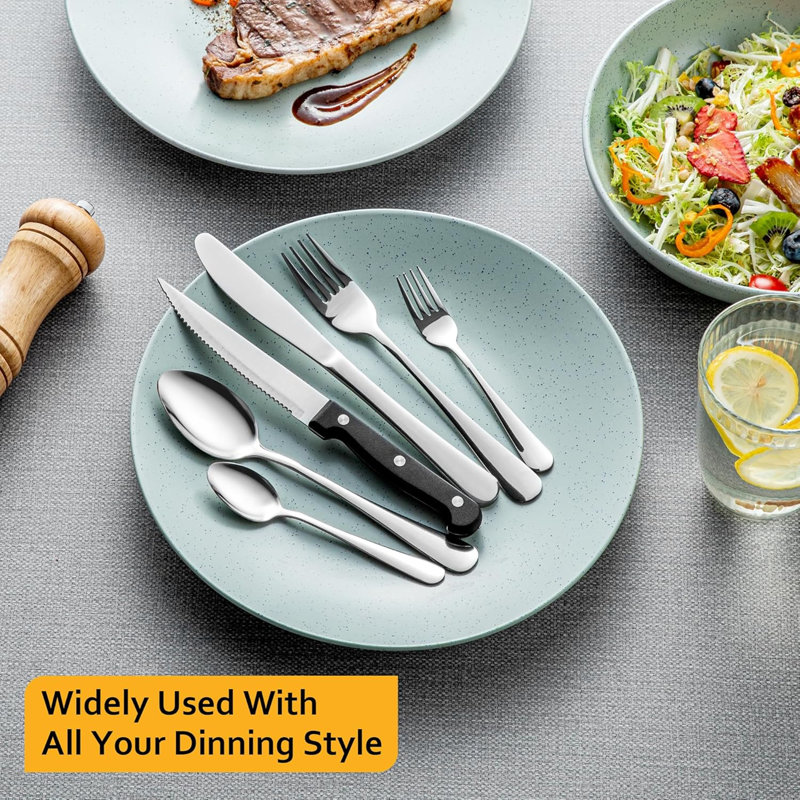 48 Pcs Silverware Set with Steak Knives Service for 8,Stainless Steel Flatware Set,Mirror Polished Cutlery Utensil Set,Home Kitchen Eating Tableware Set,Include Fork Knife Spoon,Dishwasher Safe