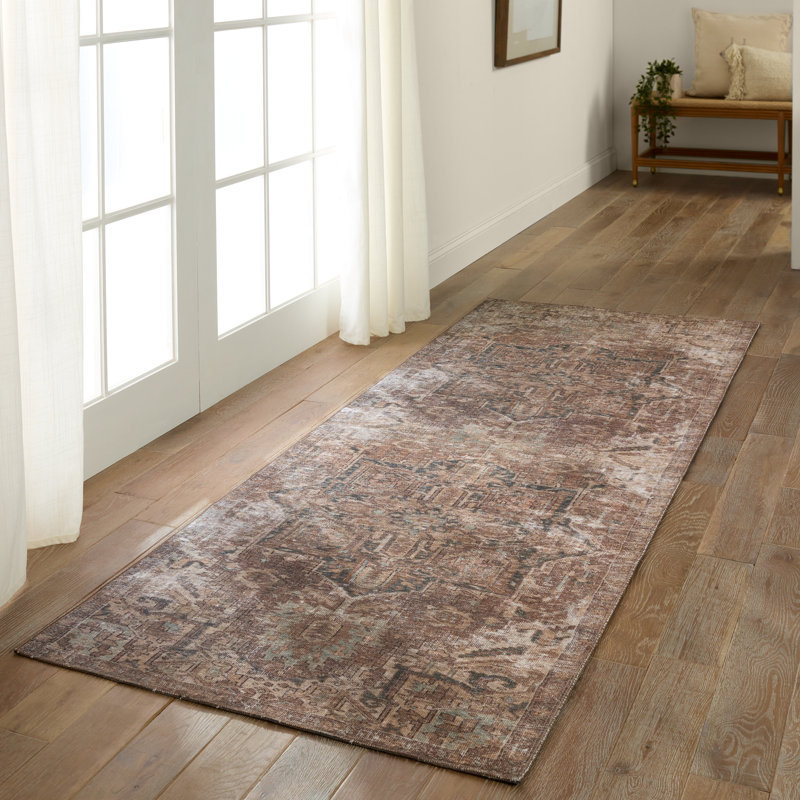 Machine Washable Minita Medallion Brown/ Tan Rug, Rectangle 3' x 5'