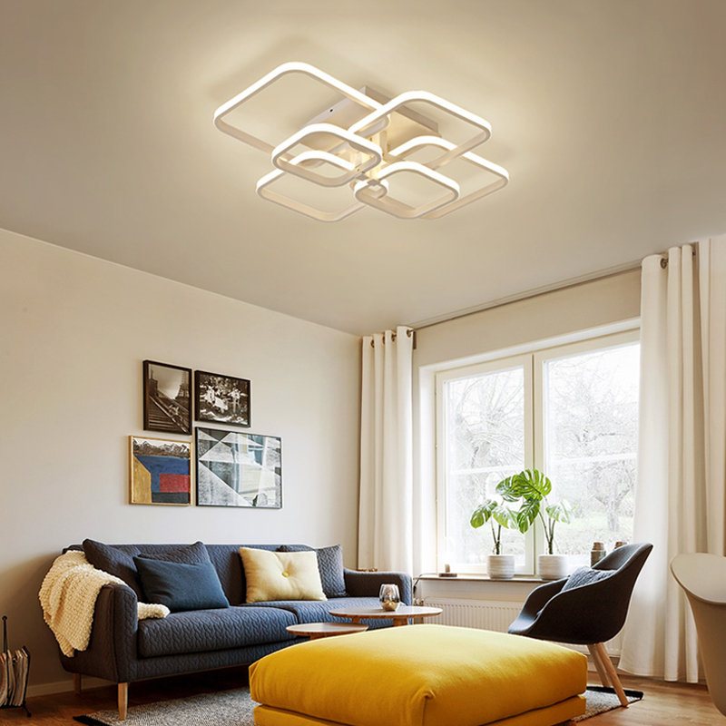 framed square 6-head modern ceiling light, Gold