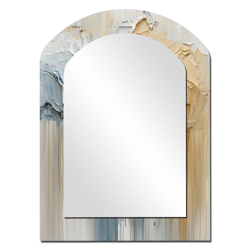 Bleu et blanc marbré Christianity Cross I - miroir mural asymétrique unique Christianity, miroir arqué traditionnel, impression d'art en métal