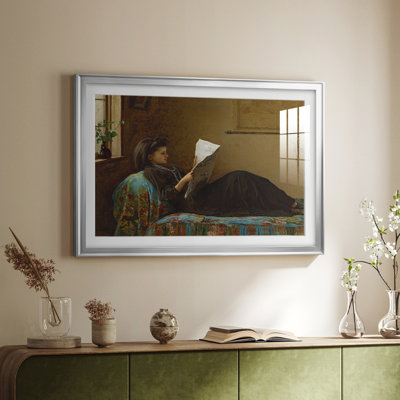 Intéressant (ou une fille lisant un journal) - Eastman Johnson - reproduction encadrée avec passe-partout et verre - 1872