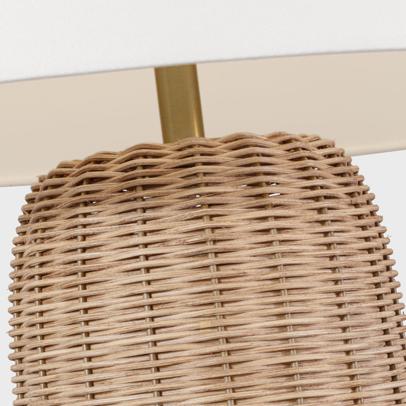 Thom Filicia Dumar 1 Light Bedroom Home Office Living Room Lamp In Blonde Rattan Finish With White Linen Shade