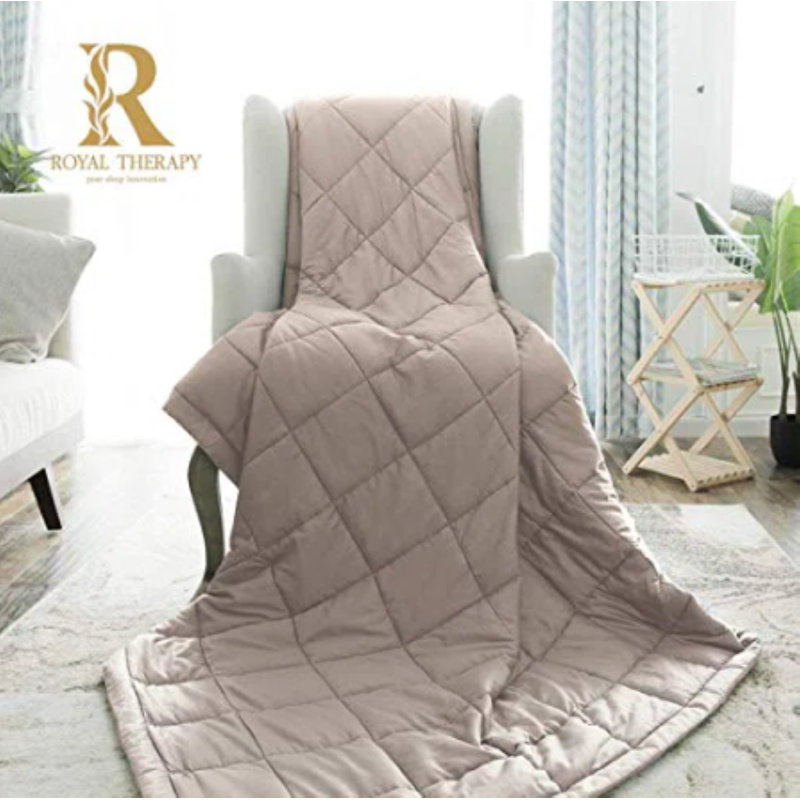 Couverture lestée Royal Therapie - Couvertures épaisses 100% coton avec perles de verre de qualité supérieure (80 po x 87 po 25 lb, cuir Texas), convient à deux personnes (~ 100 à 200 lb) - Utiliser sur un grand / très grand lit