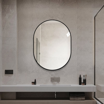 24" x 32" Capsule Bathroom Mirror, Framed Vanity Mirror with Aluminum Frame, Vertical Wall Mounted Mirror
