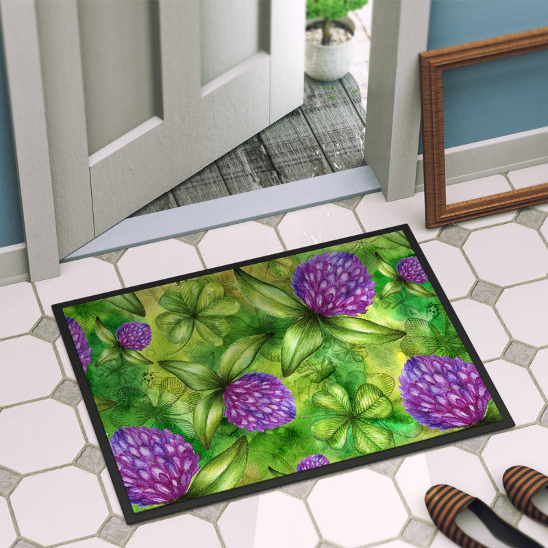 Non-Slip Floral Outdoor Doormat, Green/Purple, 36" L x 24" W