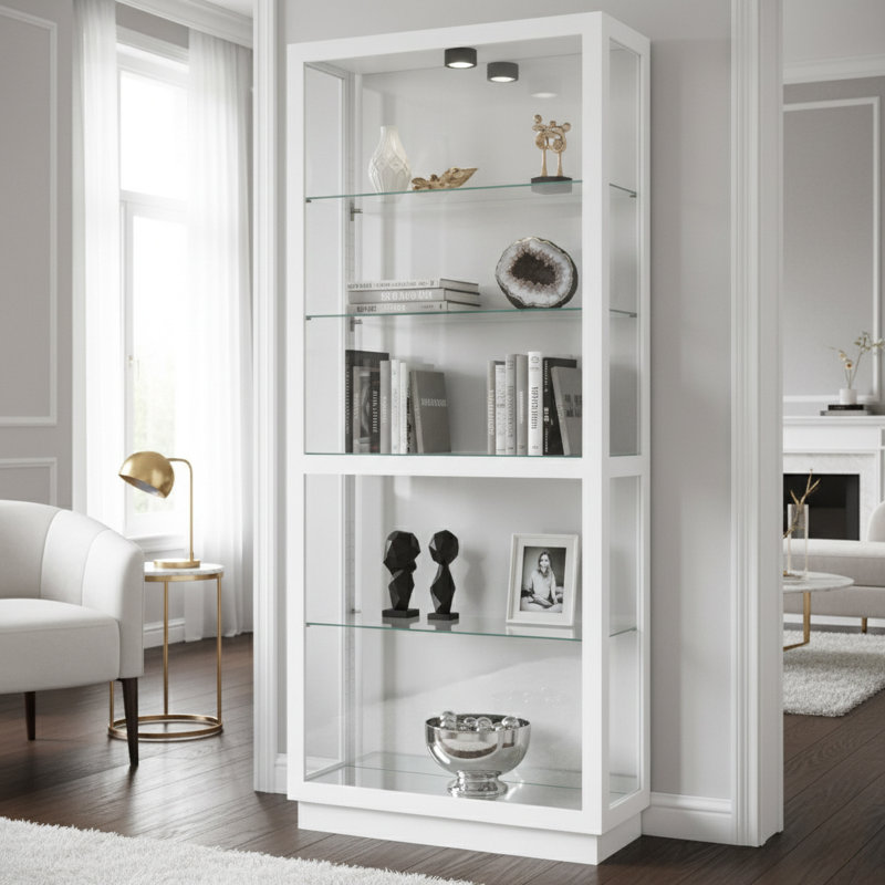 Jayden Lighted Curio Cabinet, Gloss White