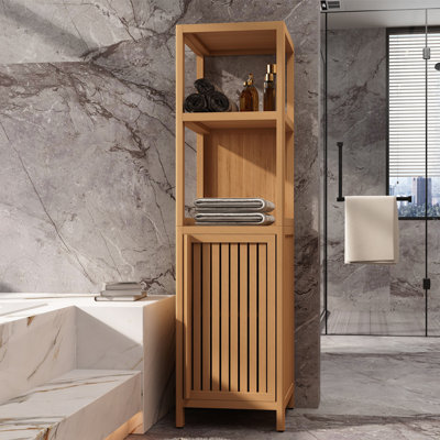 Armoire de rangement en bambou, armoire de salle de bain séparée avec 2 portes, armoire de plancher pour le salon, la cuisine et l'entrée