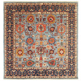 High-Quality Hand-Knotted Light Blue And Navy Area Rug