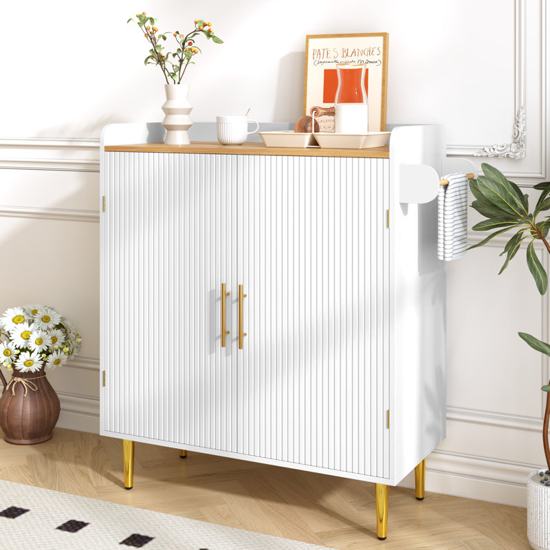 Armoire à café 37,7 po avec porte-bouteilles et tiroir de rangement, Blanc