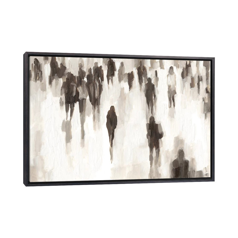 Reproduction d’art, "commuters I" par Ethan Harper, Encadrement noir décoloré, H 18 po x l 26 po x P 1,5 po, Pas de tapis