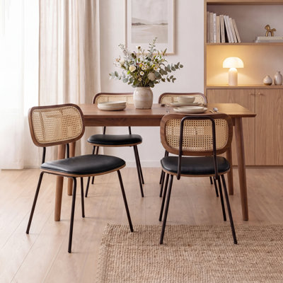 Basilina Vegan Leather Dining Chair with Rattan Back (Set of 4)