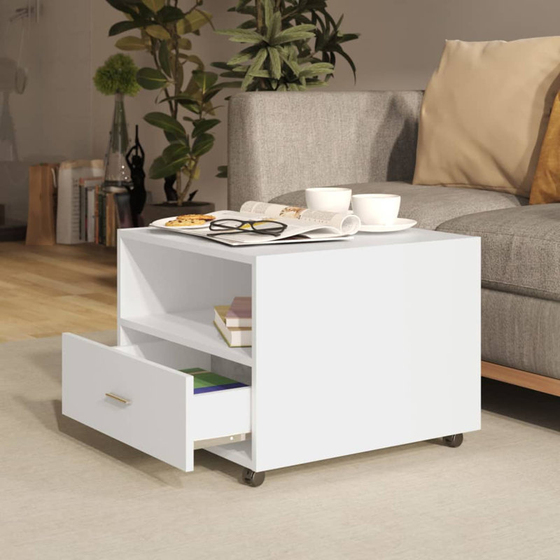 Jahmya Wheel Coffee Table with Storage, White