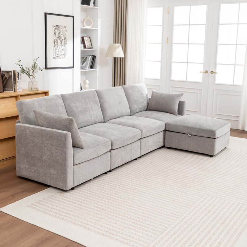 Canapé modulaire rembourré 5 pièces Wilroy, Gris