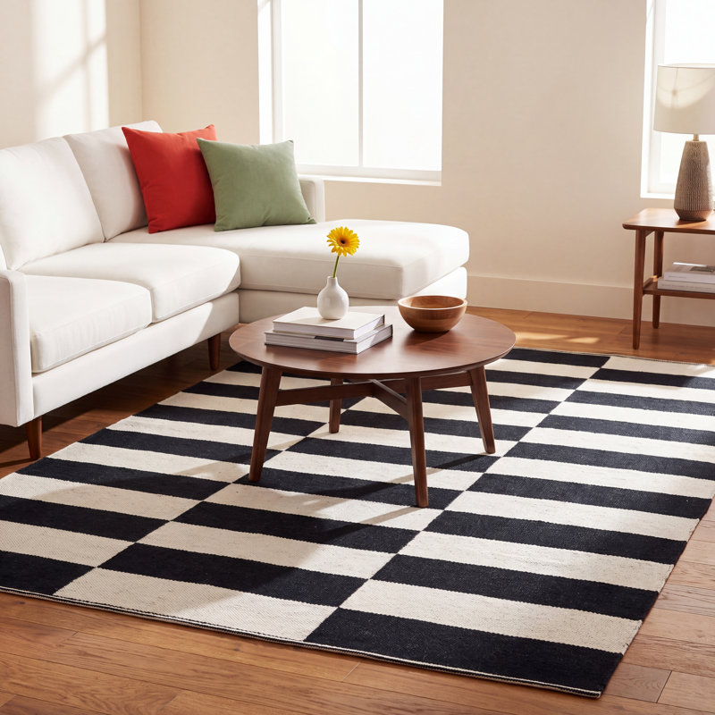 Alvana Handmade Cotton Black/Ivory Rug, Rectangle 4' x 6'
