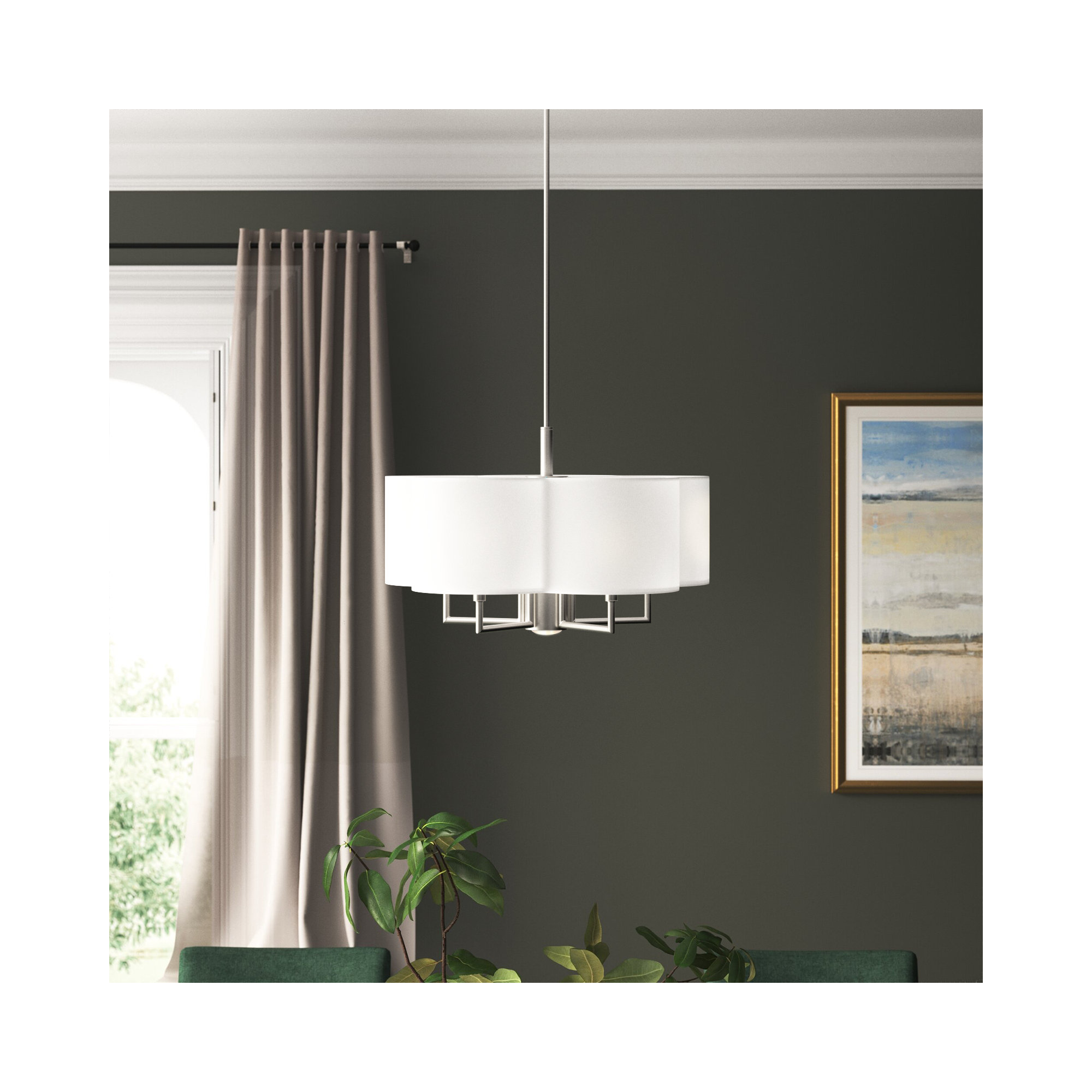 Vino Metal Dimmable Drum Chandelier, 14.75"H x 24"W x 24"D, Off-White