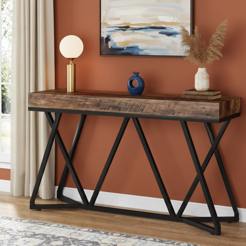 Farmhouse Console Table, 55" Sofa Table Wood Entryway Table