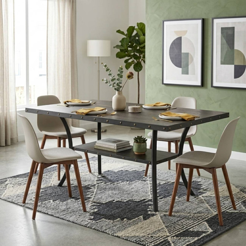 Rectangular Dining Table with Storage Shelf