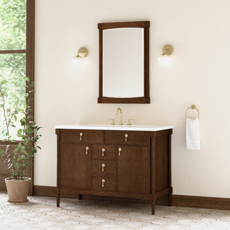 Kinnsden 48" W Single Vanity, Sable Oak, White Zeus Silestone, 8" Widespread