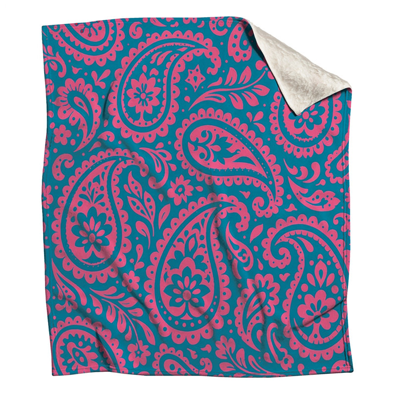 Pink Blue Paisley Pattern Blankets, 50in W x 60in H