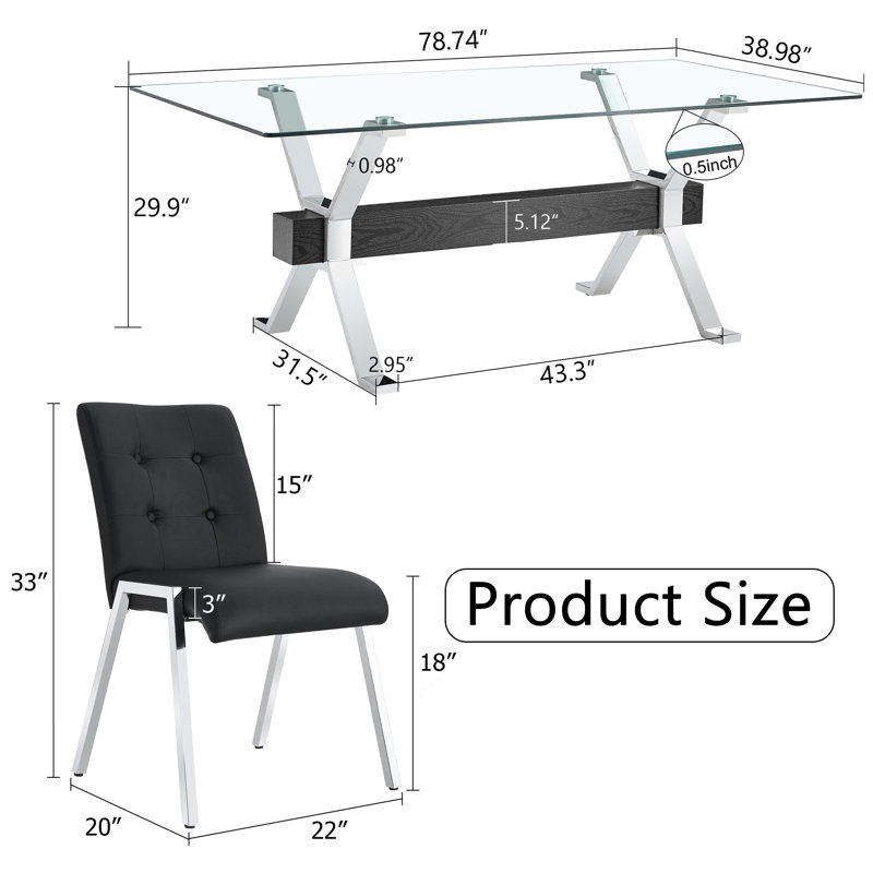 Ensemble de table de salle à manger, Noir, 7, Argent / noir