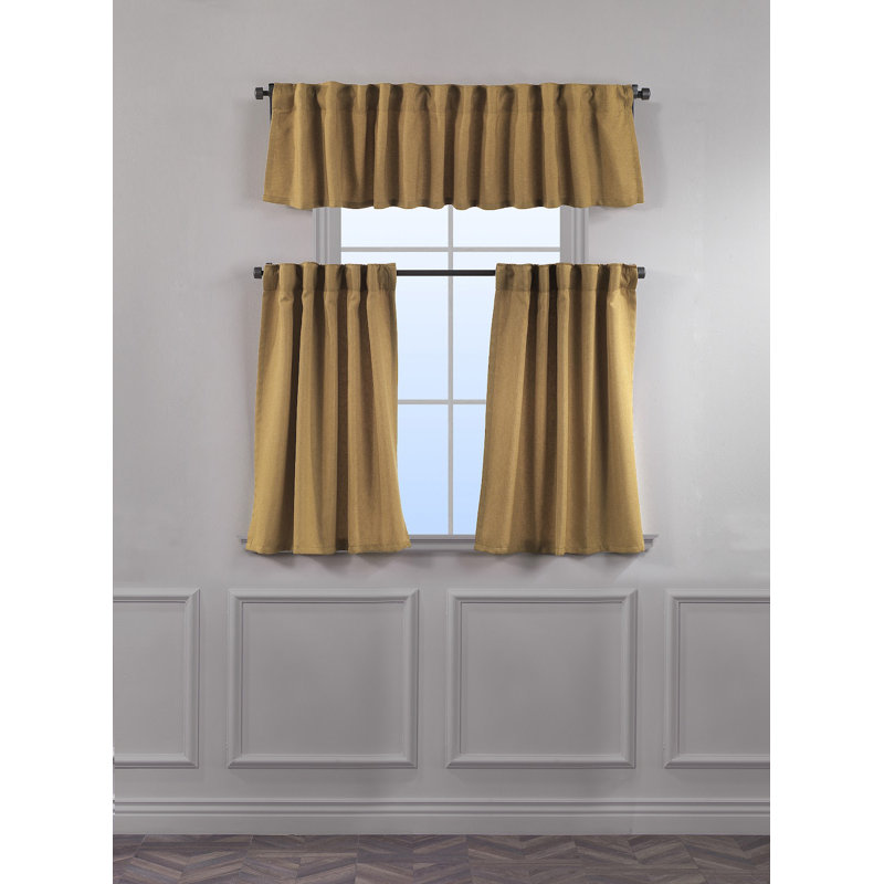 Decorative Kitchen Curtain And Valance,Caffe Curtains And Valance Set, Kitchen Curtains, 24" W x 30" L, Mustard Yellow