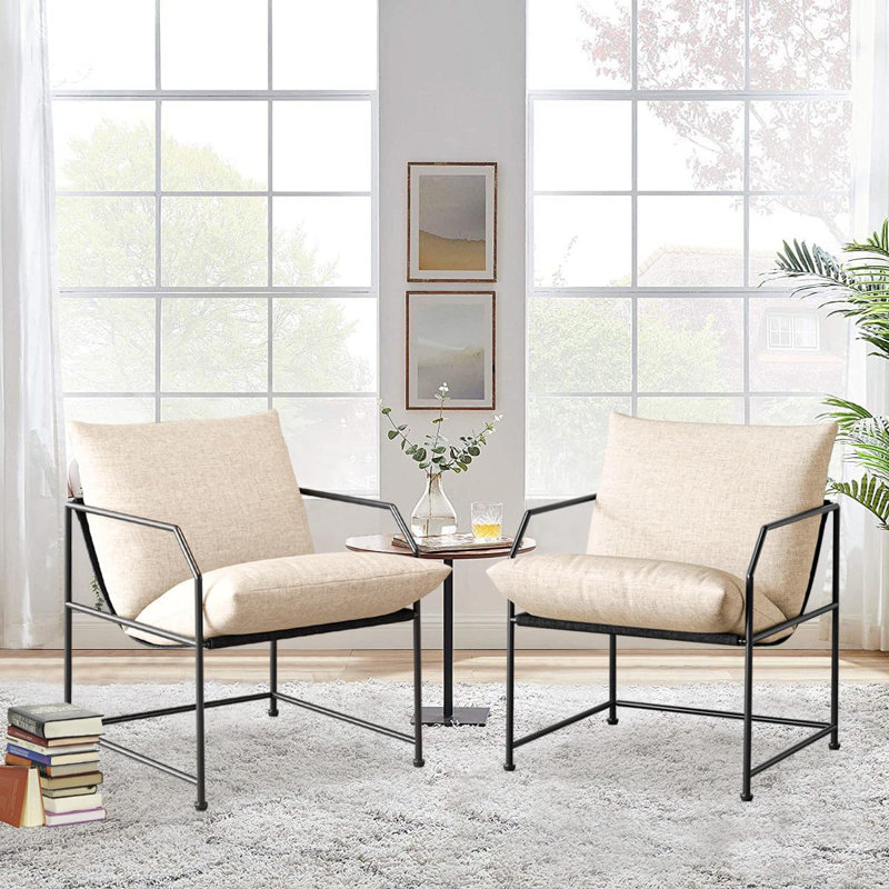 Chaises de salon d'appoint Chaises de salon d'appoint Ensemble de 2 chaises de lecture confortables pour chambre à coucher Chaise longue rembourrée Fauteuil d'appoint moderne Mid-Century Chaise d'appoint Fauteuil (crème, 2)