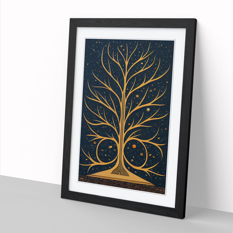 Tree Indian Art - Single Picture Frame Print, Black, 34cm H x 25cm W x 2cm D