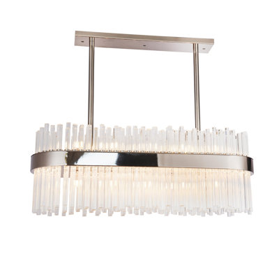 Lustre transitionnel 8 lumières chrome avec tiges de verre