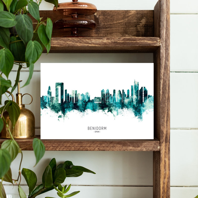 Benidorm, aquarelle, horizon moderne, architecture vibrante, art mural de la ville, H 12 po x l 18 po
