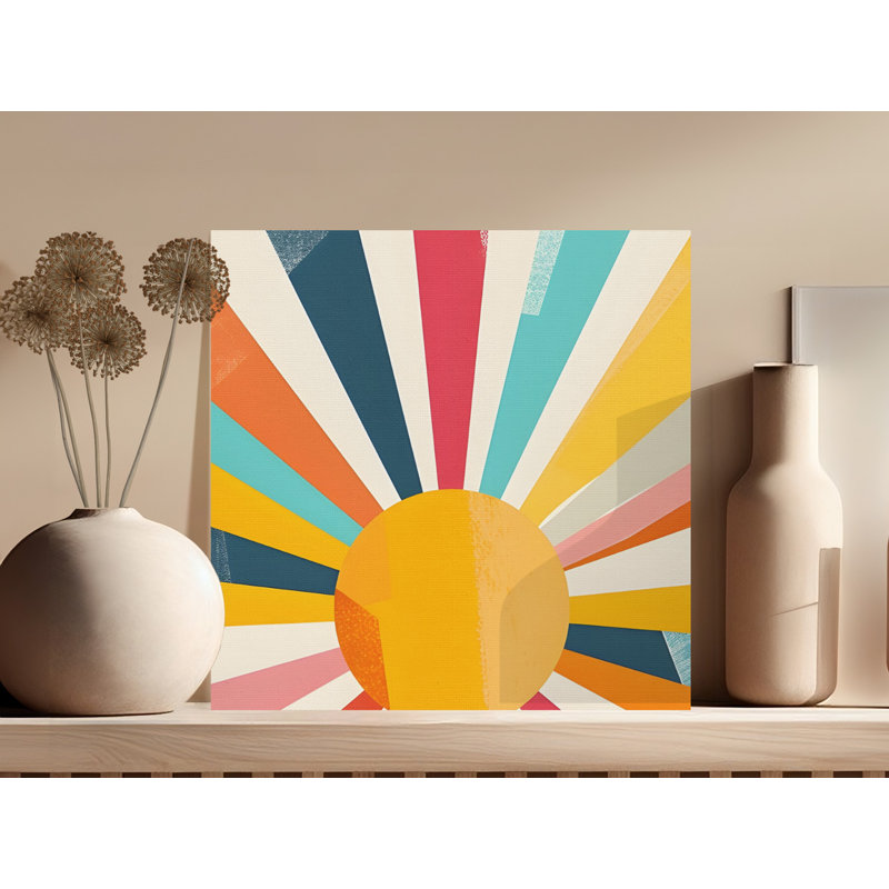 Retro Sunburst Wall Art, Abstract Print, Modern Home Decor, Geometric Canvas Art, Ready to Hang, Multiple Sizes Available