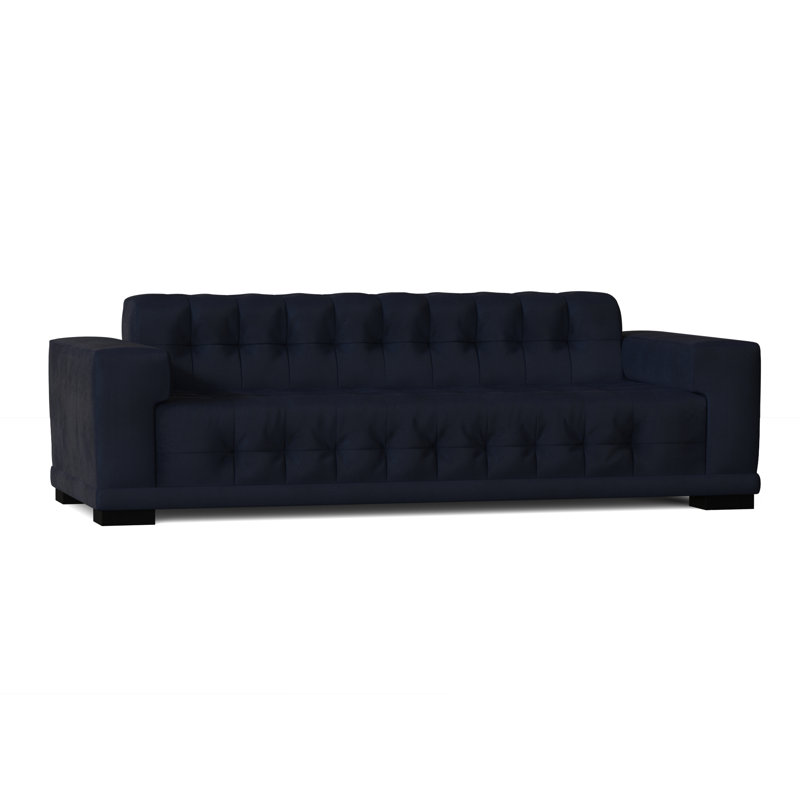 Canapé à accoudoirs carrés 89 po, Velours bleu, Noyers, 72 pouces