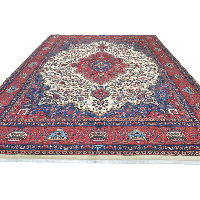 Tapis oriental floral noué à la main 10 x 13 po