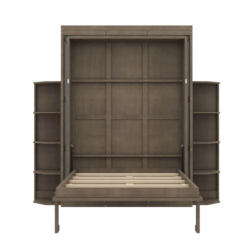 Lit escamotable rotatif avec unité murale cachée élégante, deux supports latéraux pratiques à 3 niveaux, bureau fonctionnel, tablettes de rangement très spacieuses, armoire de lit murale élégante
