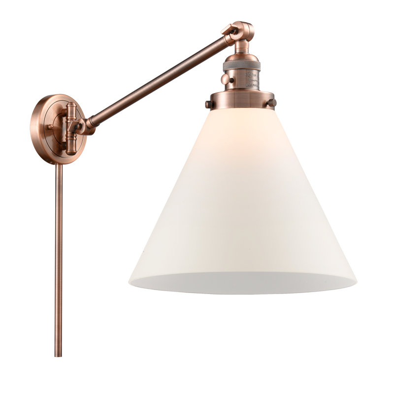 Lampe murale avec bras pivotant 1 lumière Cone, Ampoule incandescente rétro 60 watts, Boîtier blanc mat, Cuivre antique