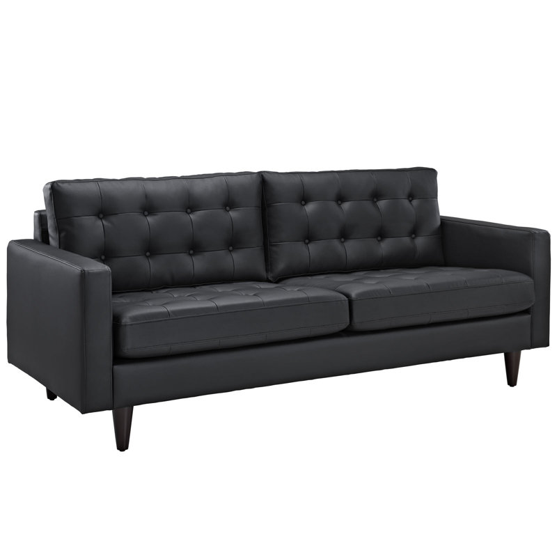 Modway Carson Carrington Eggedal Tufted Bonded Leather Sofa, Black Faux Leather