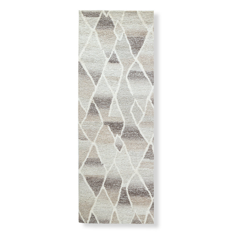 Sierra Wool Abstract Area Rug in Gray/White/Brown, Runner 2'6" x 7'