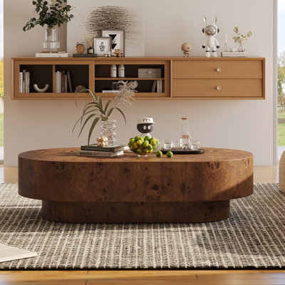 43" Modern Oval Coffee Table With Solid Wooden Veneer